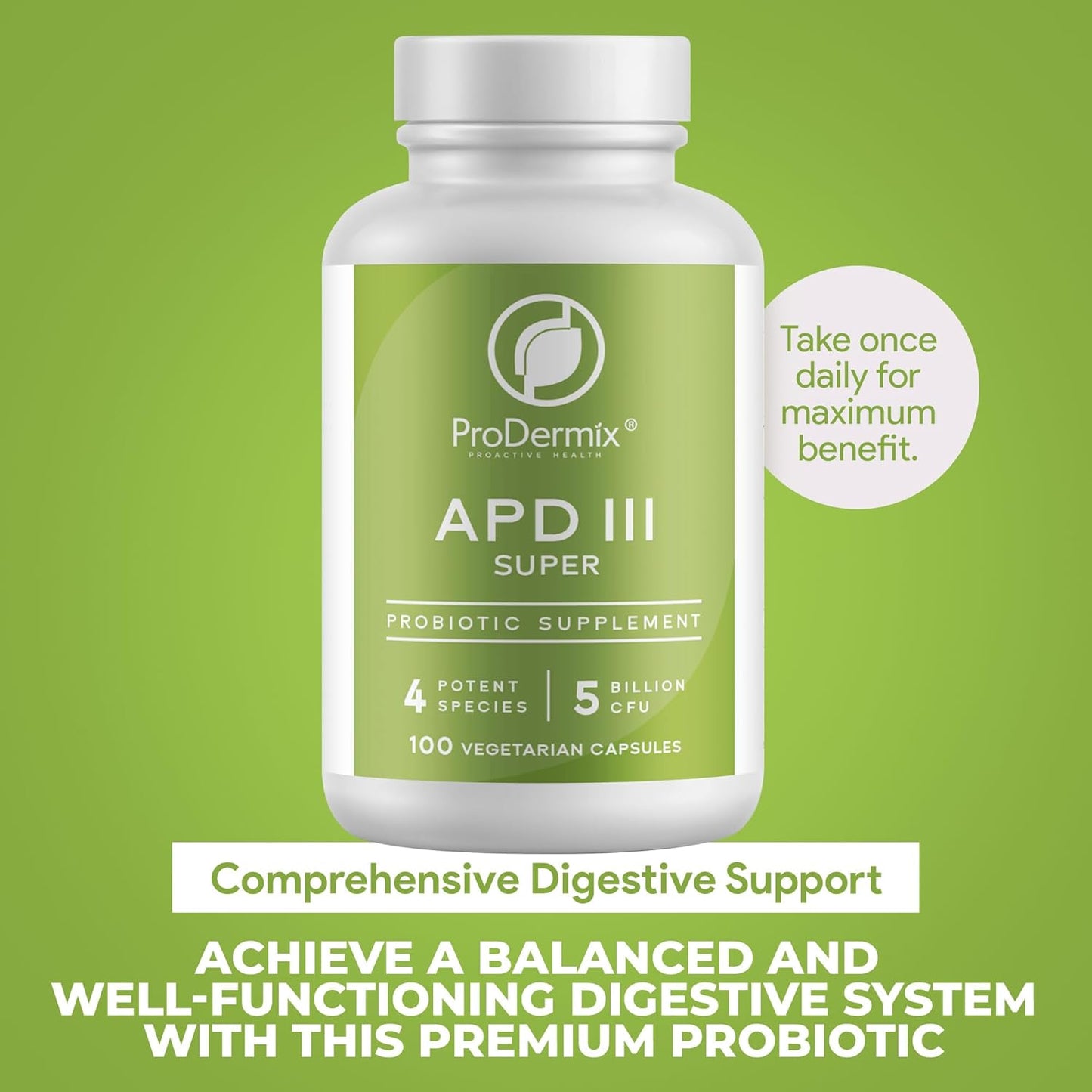 Kosher Probiotic Supplement for Digestive Health, 5 Billion CFUs, 100 Vegetarian Capsules - Supports Constipation, Diarrhea, Gas & Bloating