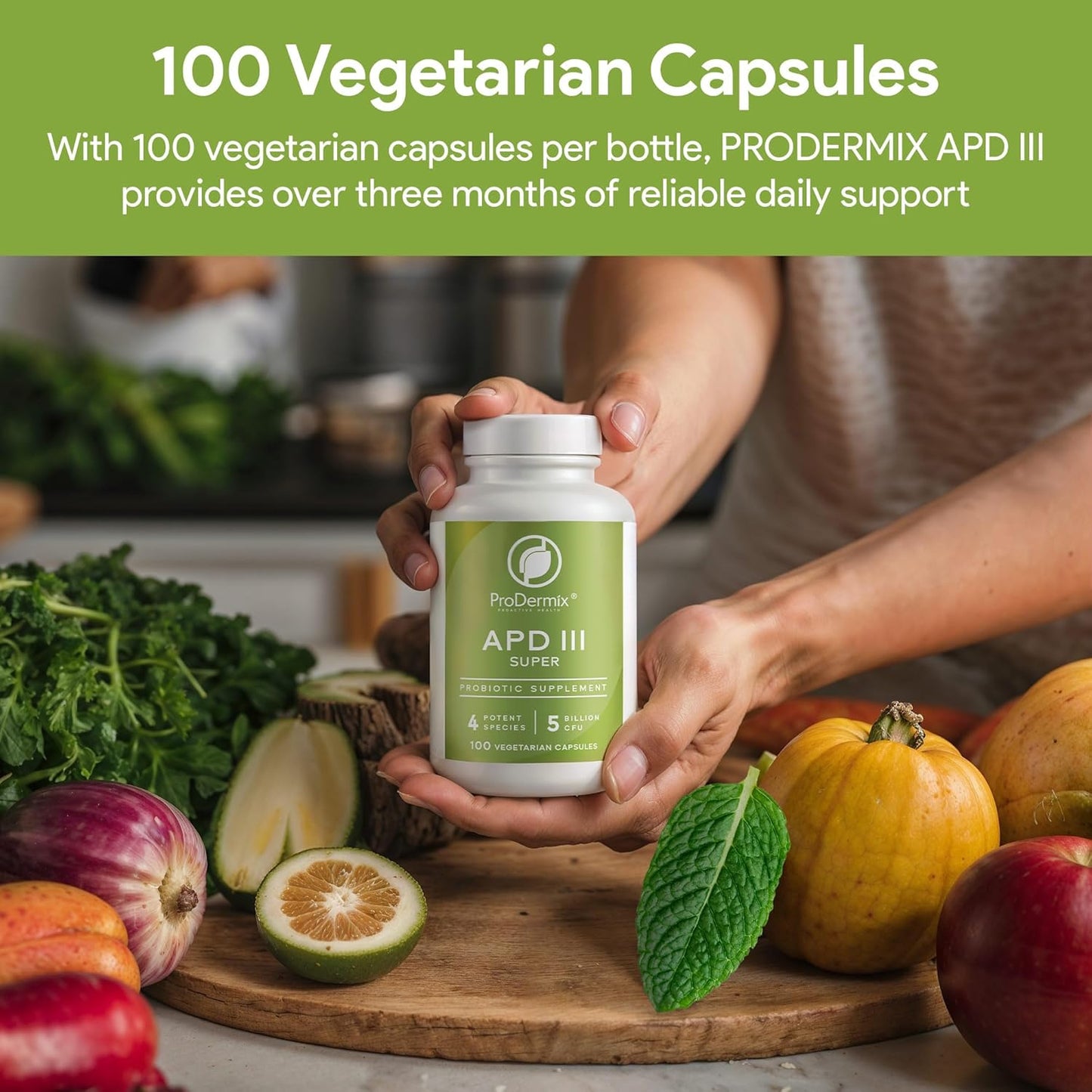 Kosher Probiotic Supplement for Digestive Health, 5 Billion CFUs, 100 Vegetarian Capsules - Supports Constipation, Diarrhea, Gas & Bloating