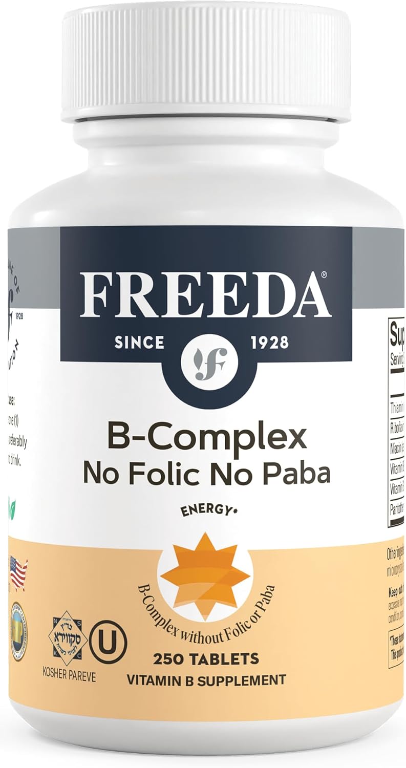 Kosher Vitamin B Complex Supplement, 250 Ct - Includes B1, B2, B3, B5, B6, B12 - No Folic or PABA - Men & Women Formula