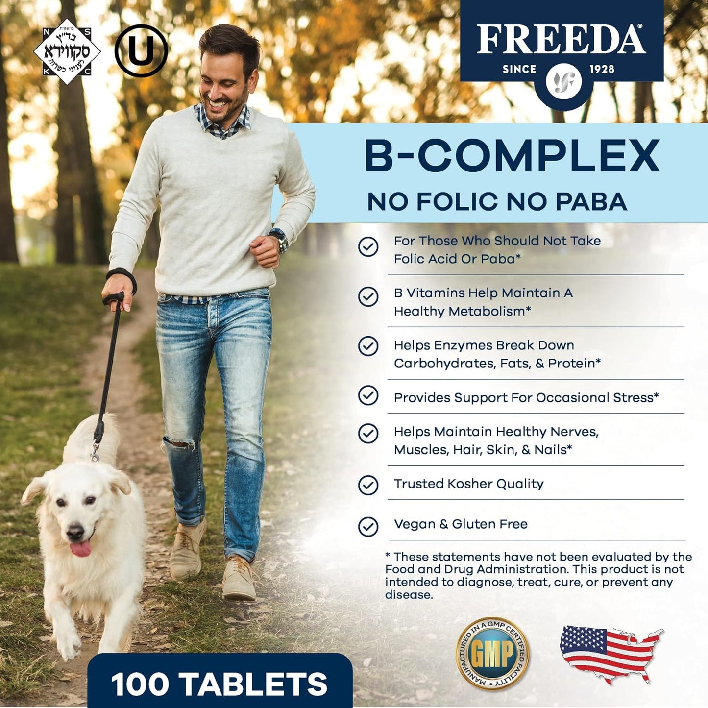 Kosher Vitamin B Complex Supplement, 250 Ct - Includes B1, B2, B3, B5, B6, B12 - No Folic or PABA - Men & Women Formula