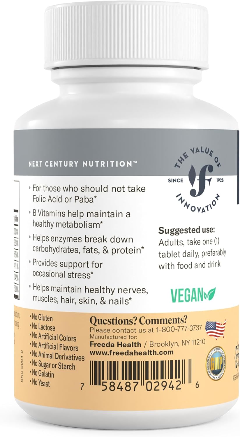 Kosher Vitamin B Complex Supplement, 250 Ct - Includes B1, B2, B3, B5, B6, B12 - No Folic or PABA - Men & Women Formula