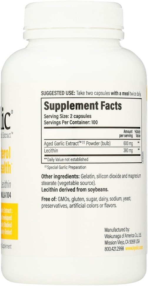 Kyolic #104 Garlic Extract with Lecithin 200 Capsules - Immune Support and Heart Health