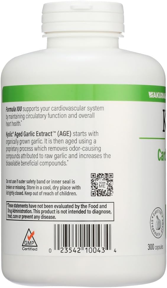 Kyolic Aged Garlic Extract Cardiovascular Formula 100 - High Potency 600mg - 300 Capsules by Wakunaga/Kyolic