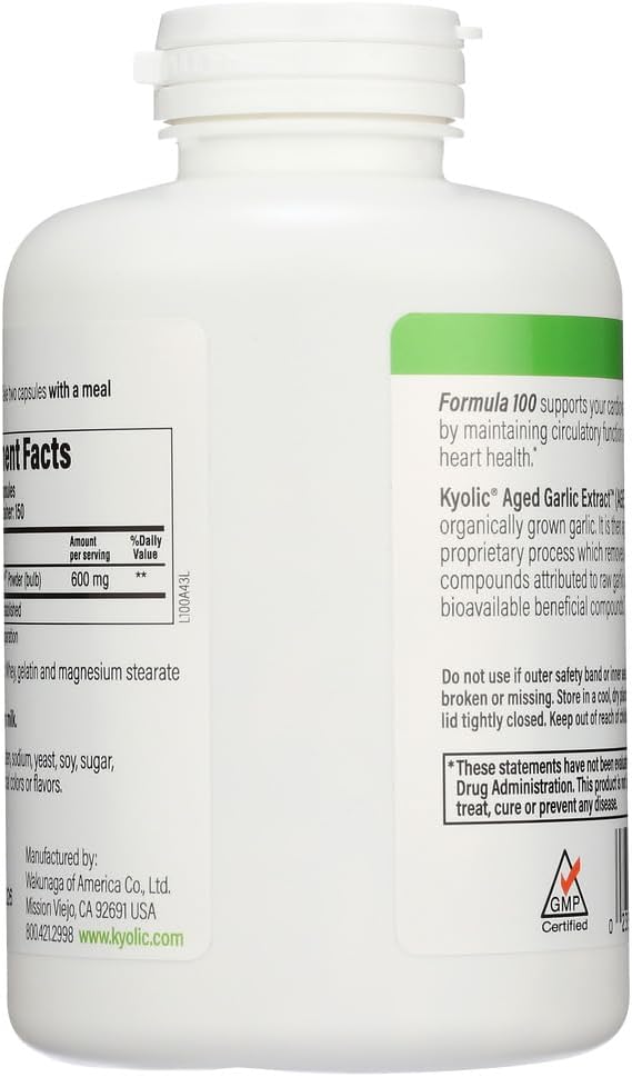 Kyolic Aged Garlic Extract Cardiovascular Formula 100 - High Potency 600mg - 300 Capsules by Wakunaga/Kyolic