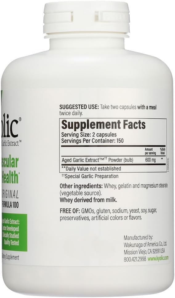Kyolic Aged Garlic Extract Cardiovascular Formula 100 - High Potency 600mg - 300 Capsules by Wakunaga/Kyolic