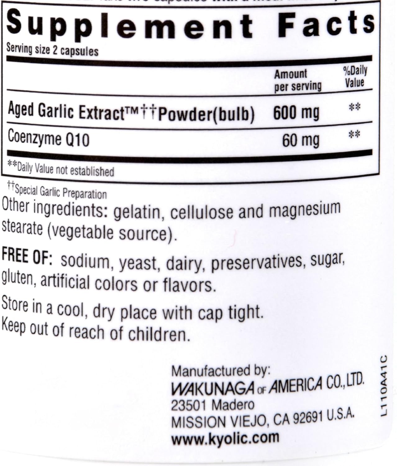 Kyolic Aged Garlic Extract CoQ10 Formula 110-100 Capsules - Twin Pack for Heart Health & Immune Support