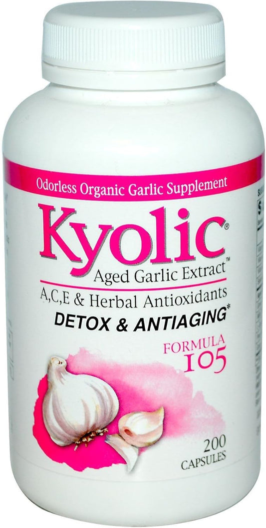 Kyolic Aged Garlic Extract Detox and Anti-Aging Formula 105 - 200 Capsules: Boost Your Health and Vitality