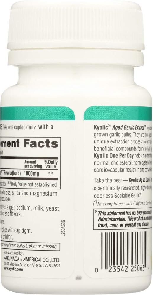 Kyolic Aged Garlic Extract One Per Day Cardiovascular Supplement 1000mg - 30 Caplets - Pack of 2