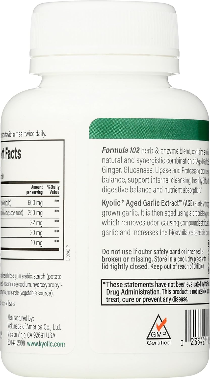 Kyolic Garlic Supplement with Enzymes - Vegetarian Tablets (100 Count)