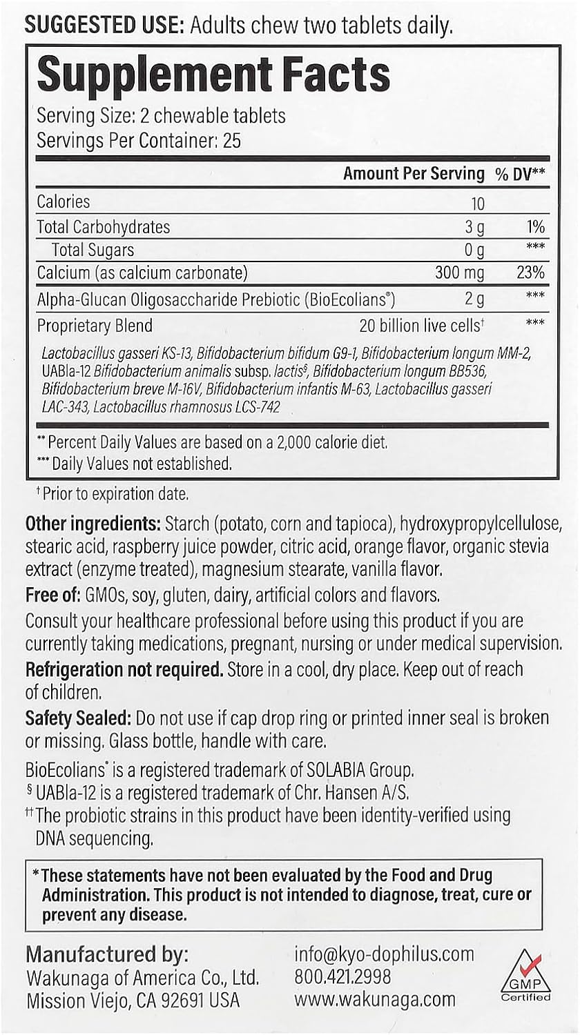 Kyolic Kyo-Dophilus Pro+ Synbiotic Chewable Tablets - 50 Count