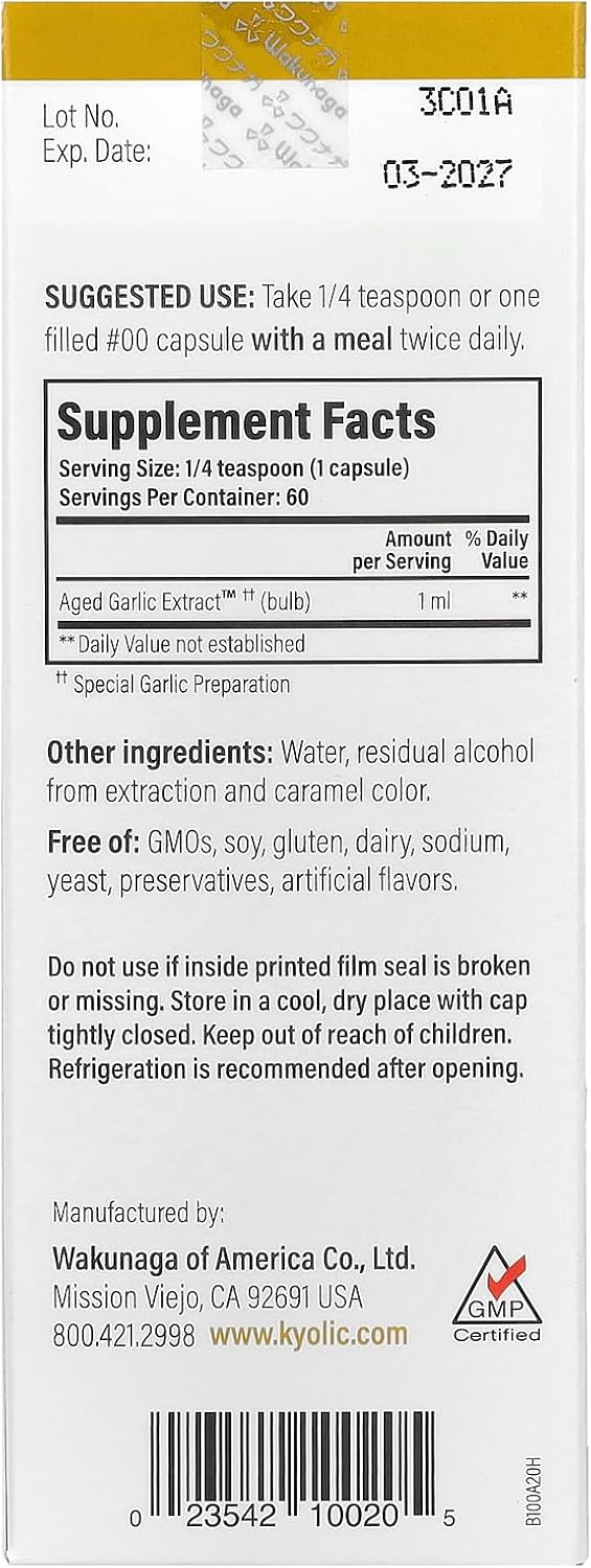 Kyolic Liquid Plain Supplement - Immune Support with Aged Garlic Extract