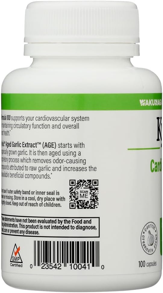 Kyolic Organic Formula 100 Supplement - Immune Support, Antioxidant, Heart Health - 100 Capsules