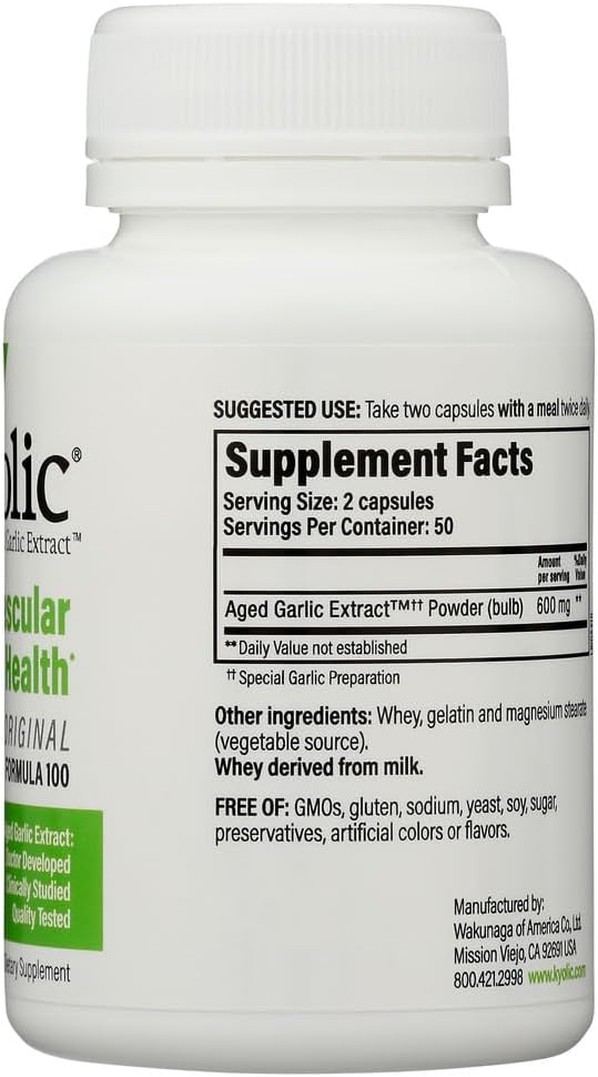 Kyolic Organic Formula 100 Supplement - Immune Support, Antioxidant, Heart Health - 100 Capsules