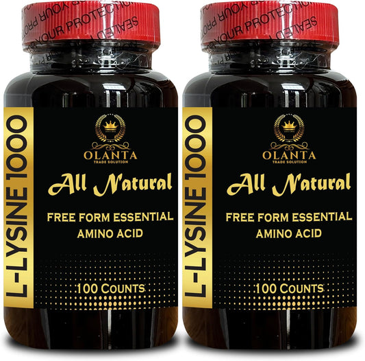 L-Lysine 1000mg Free Form Amino Acid Supplement for Acid-Alkaline Balance, Collagen Synthesis, Immune Support - 2 Bottles (200 Count)