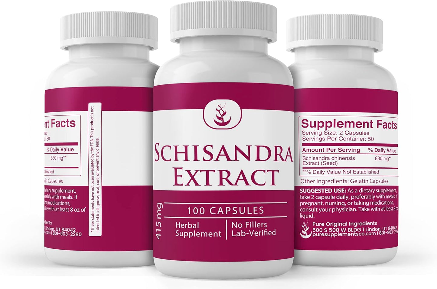 Lab Verified Schisandra Extract and Reishi Mushroom Capsule Bundle - 100 Capsules Each, Pure Ingredients, No Additives