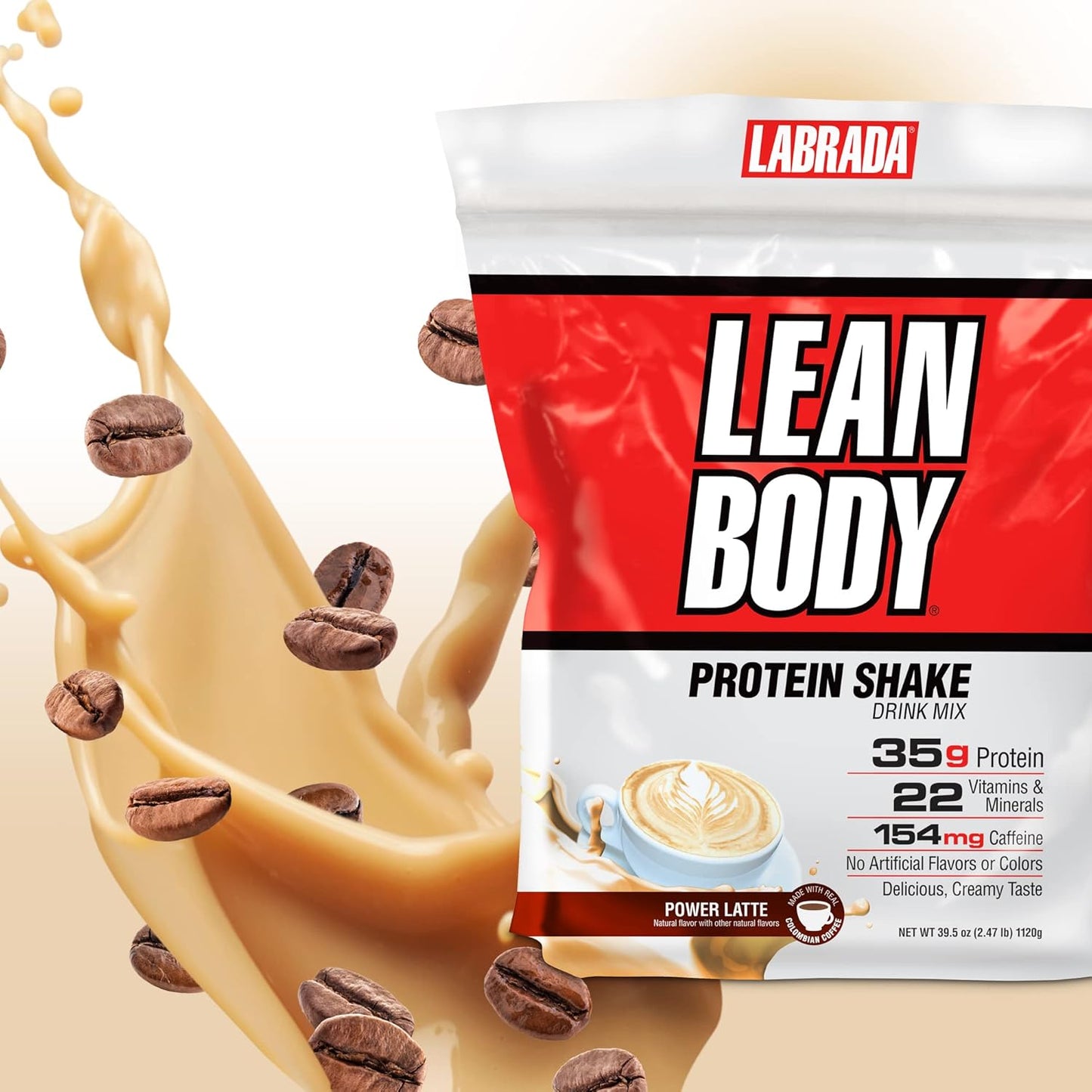 Labrada Lean Body MRP with Premium Colombian Coffee, Power Latte Flavor, 2.47LB Tub - Packaging Options Available