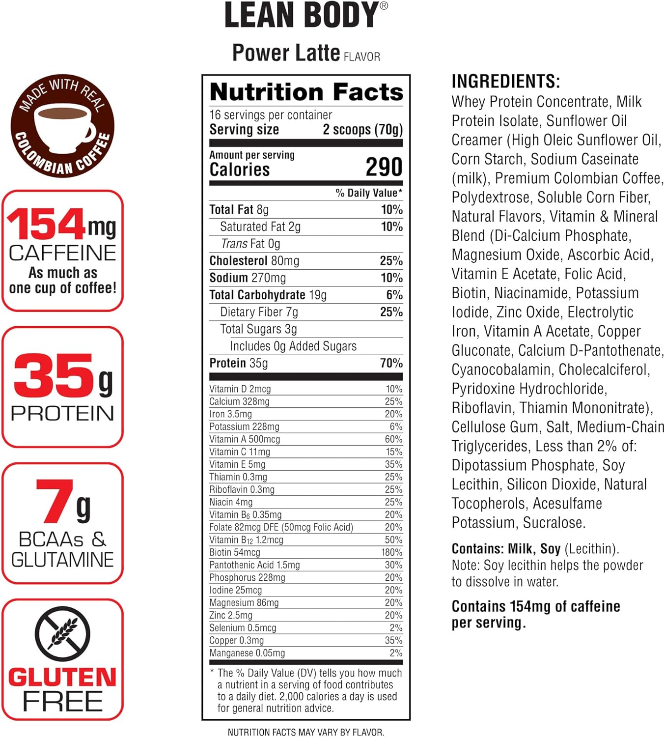 Labrada Lean Body MRP with Premium Colombian Coffee, Power Latte Flavor, 2.47LB Tub - Packaging Options Available