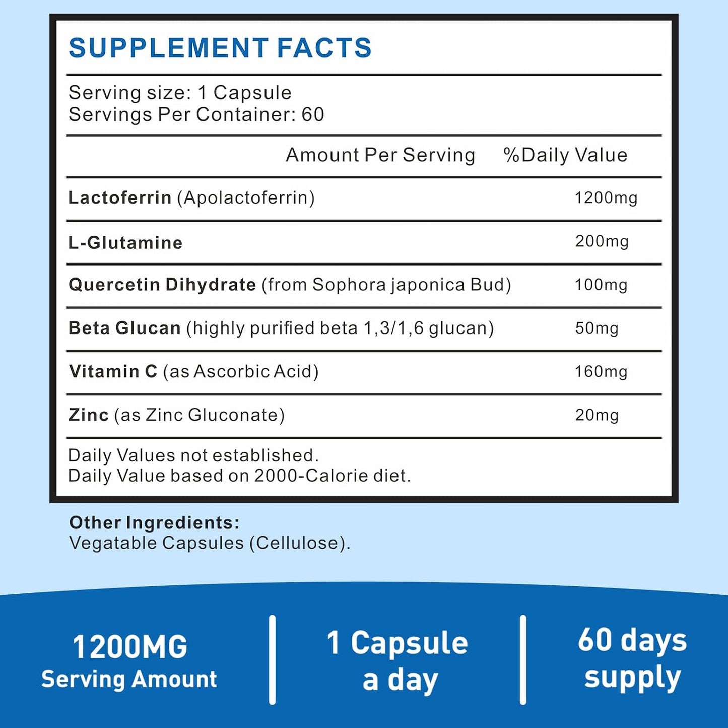 Lactoferrin Supplement 1200mg for Immune Support - Gluten-Free, Vegetarian - 60 Softgels