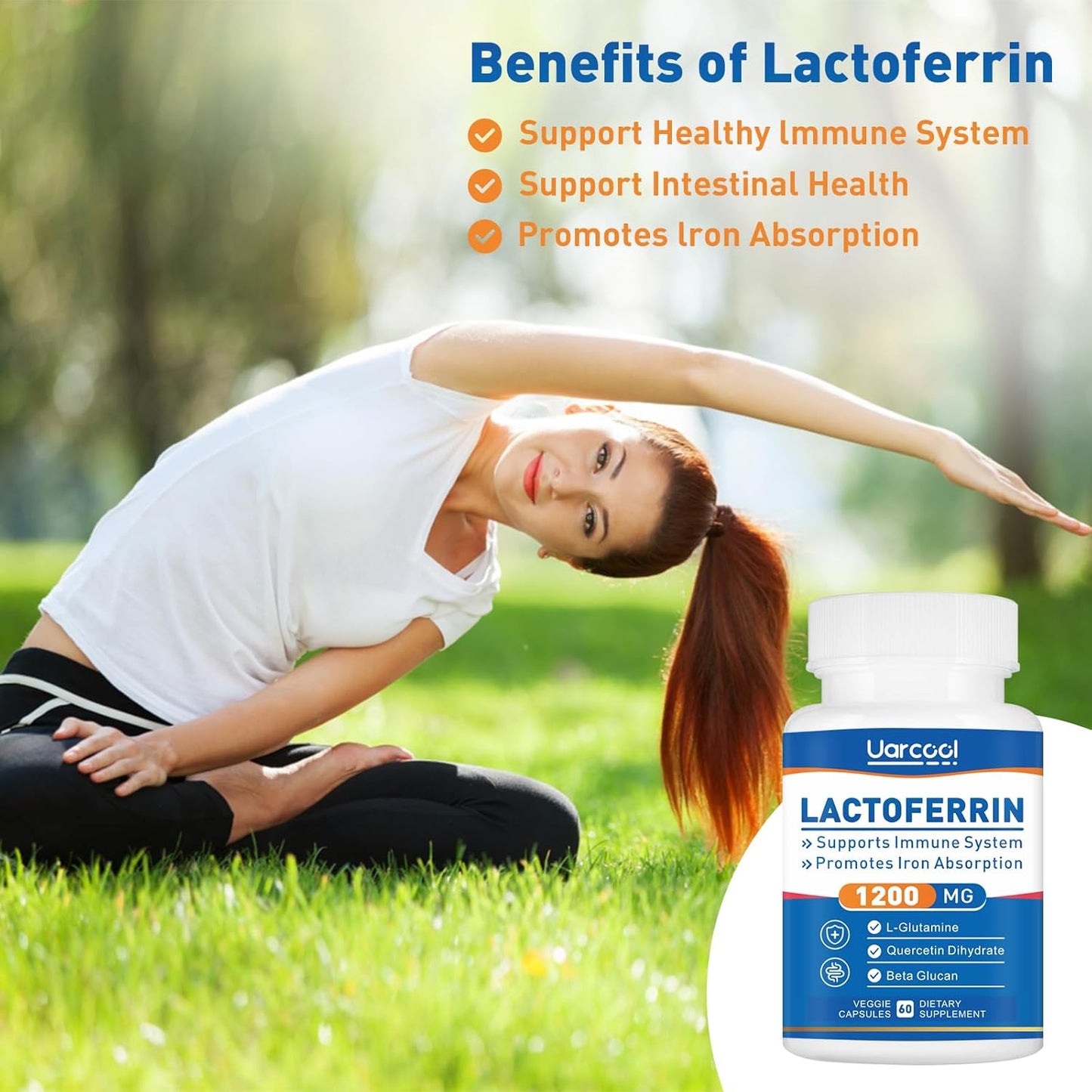 Lactoferrin Supplement 1200mg for Immune Support - Gluten-Free, Vegetarian - 60 Softgels