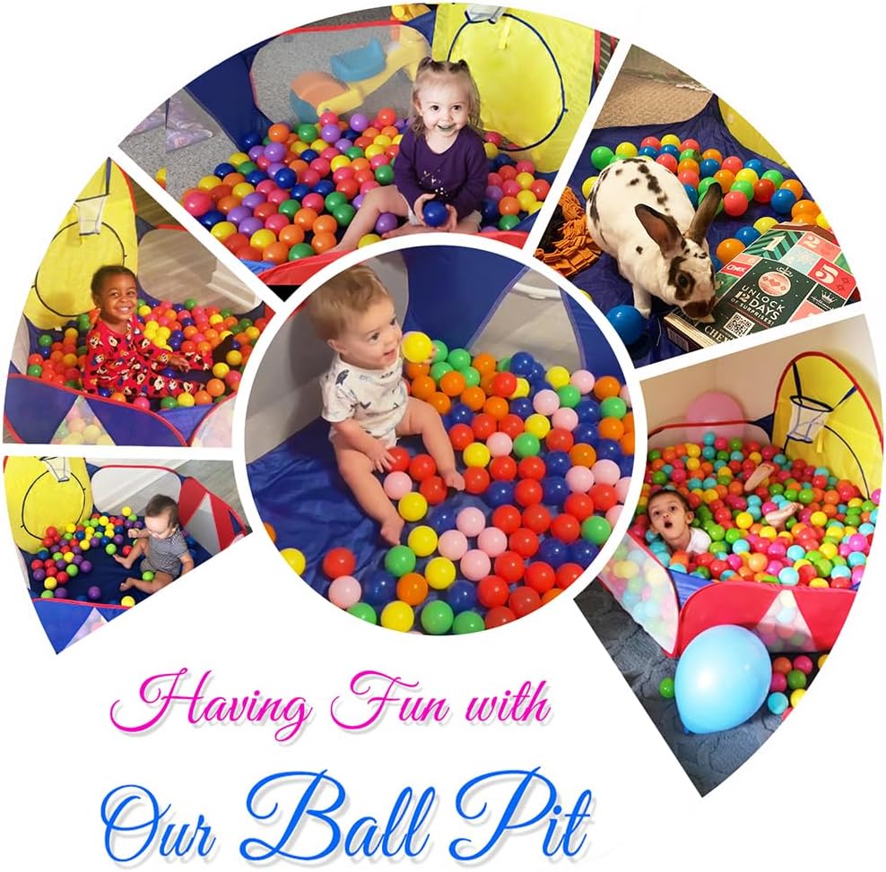 Large Pop Up Kids Ball Pit Tent with Basketball Hoop & Zipper Storage Bag - 4 Ft/120CM - Blue, Yellow, Red - Balls Not Included