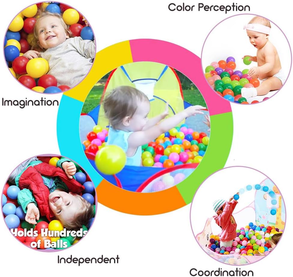 Large Pop Up Kids Ball Pit Tent with Basketball Hoop & Zipper Storage Bag - 4 Ft/120CM - Blue, Yellow, Red - Balls Not Included