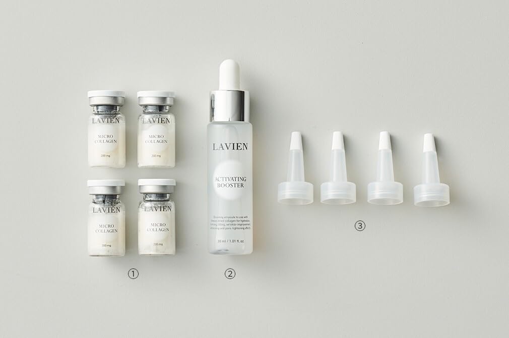 LAVIEN Collagen Professional Program Set for All Skin Types - Activating Booster, 30ml, 4 Micro Collagen, 200mg, Dropper - Ceramide, Elastin, Hyaluronic Acid Skincare