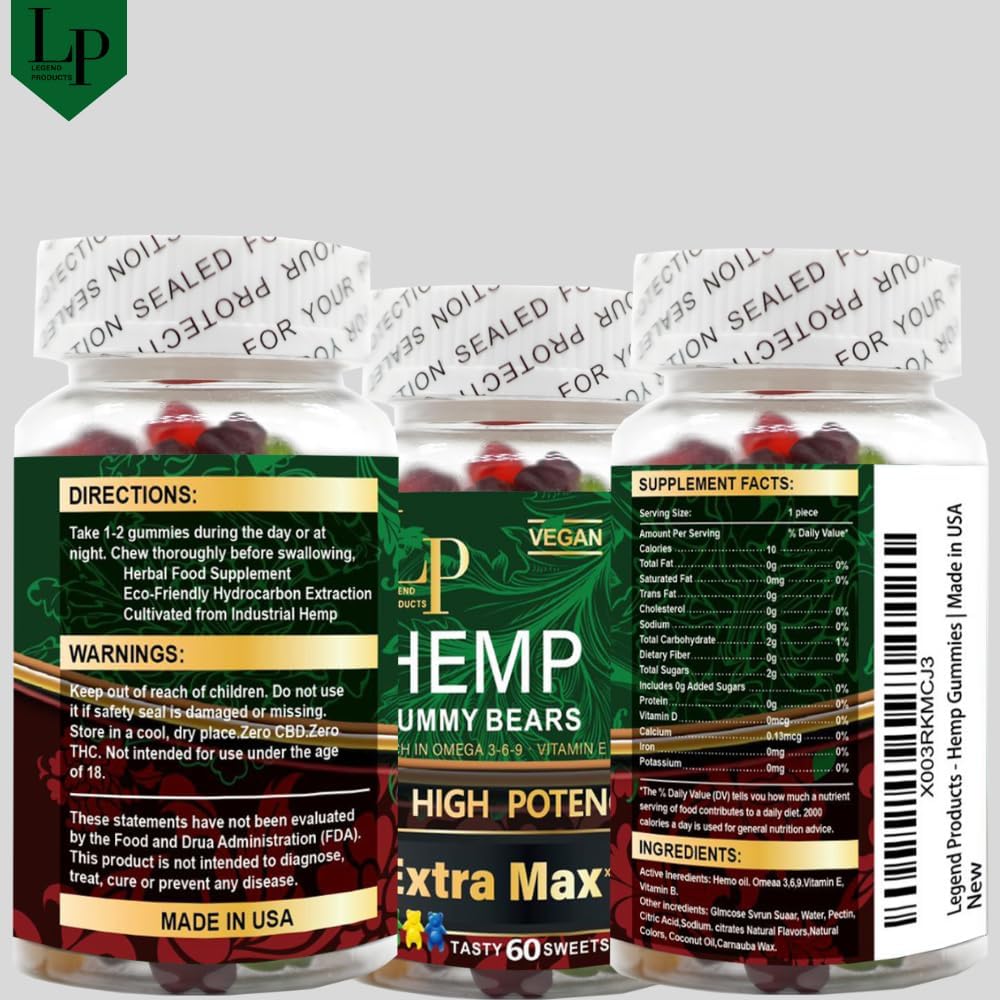 Legend High Potency metabolism booster Gummies - Restful Sleep, Calmness, Pain Relief - Fruity Organic Extract Gummies (60 Count)