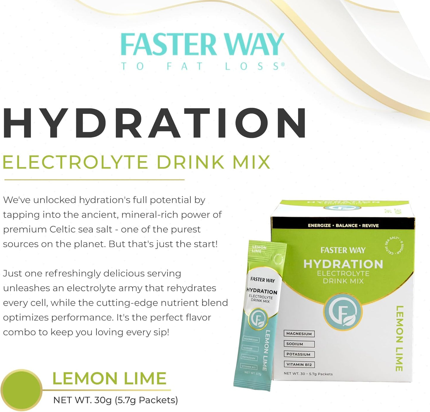 Lemon Lime Electrolyte Drink Mix with Apple Cider Vinegar for Fast Fat Loss - 30 Packets