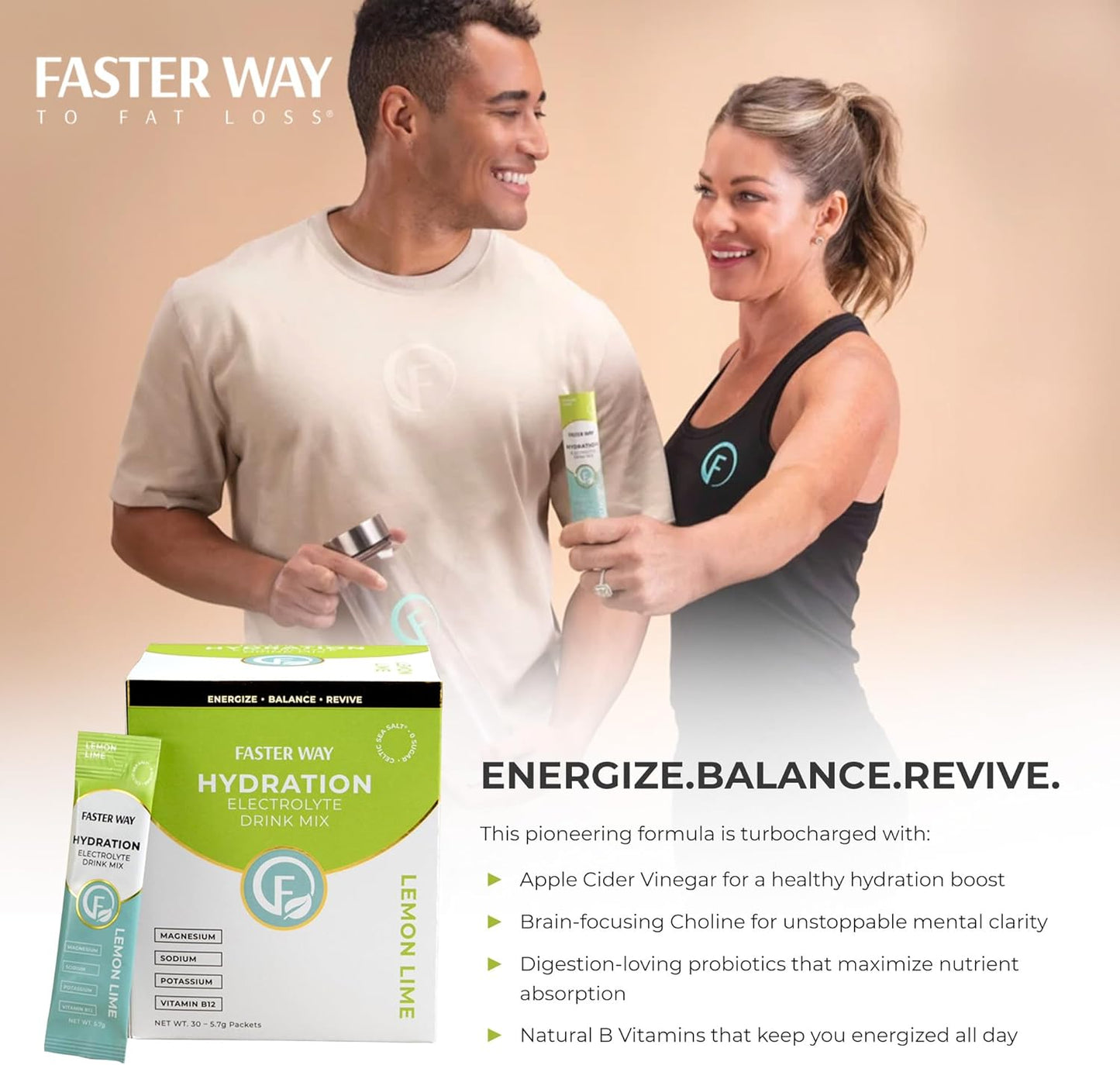Lemon Lime Electrolyte Drink Mix with Apple Cider Vinegar for Fast Fat Loss - 30 Packets
