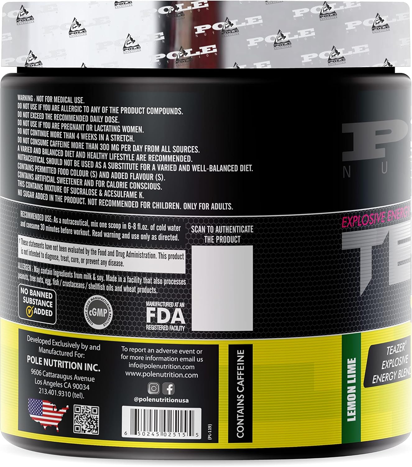Lemon Lime Flavoured Pre-Workout Powder for Maximum Performance | 270g, 30 Servings by Pole Nutrition