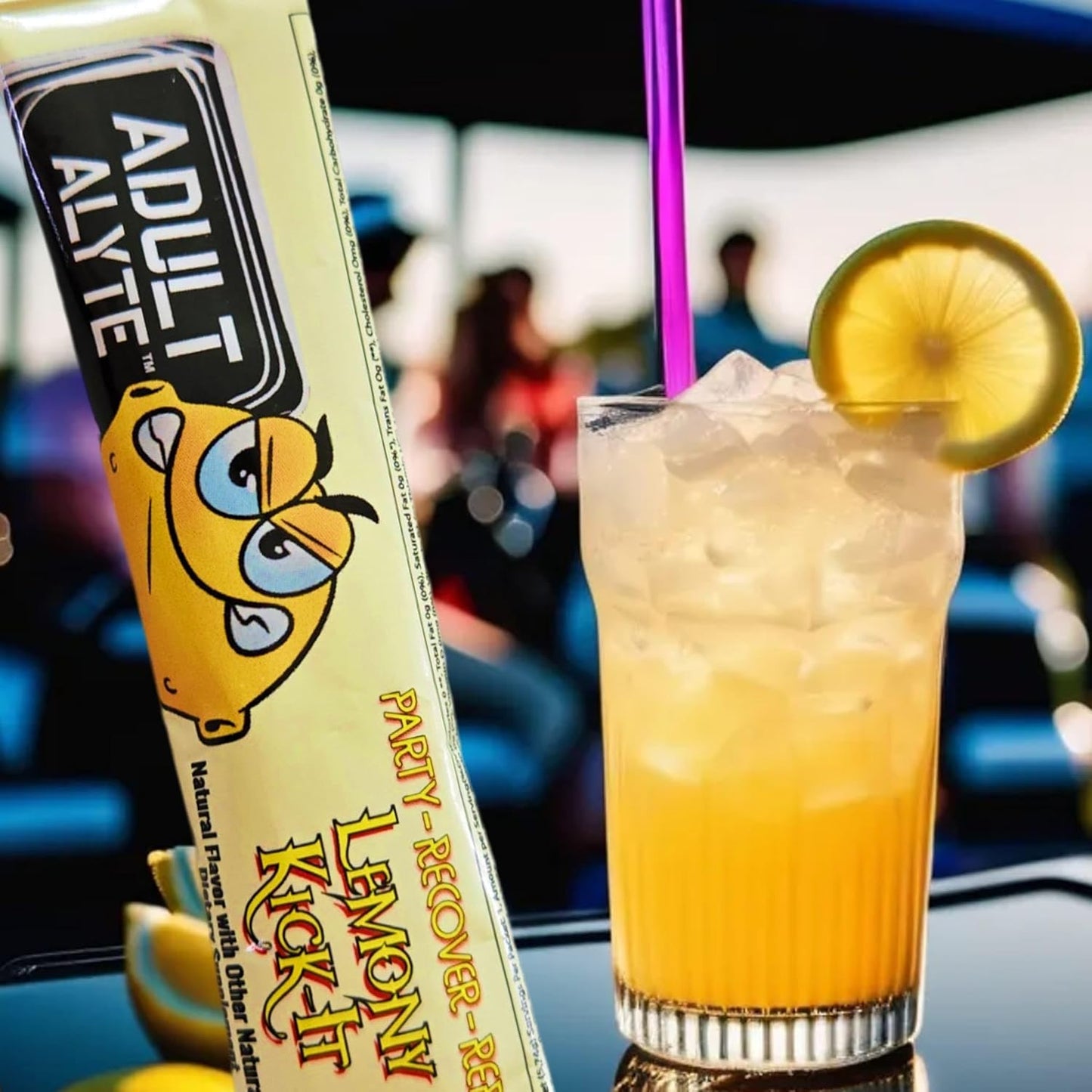 Lemony Kick-It Adultalyte After Alcohol Aid Powder Sticks with DHM, B Vitamins, and Antioxidants for Liver Support and Wellness