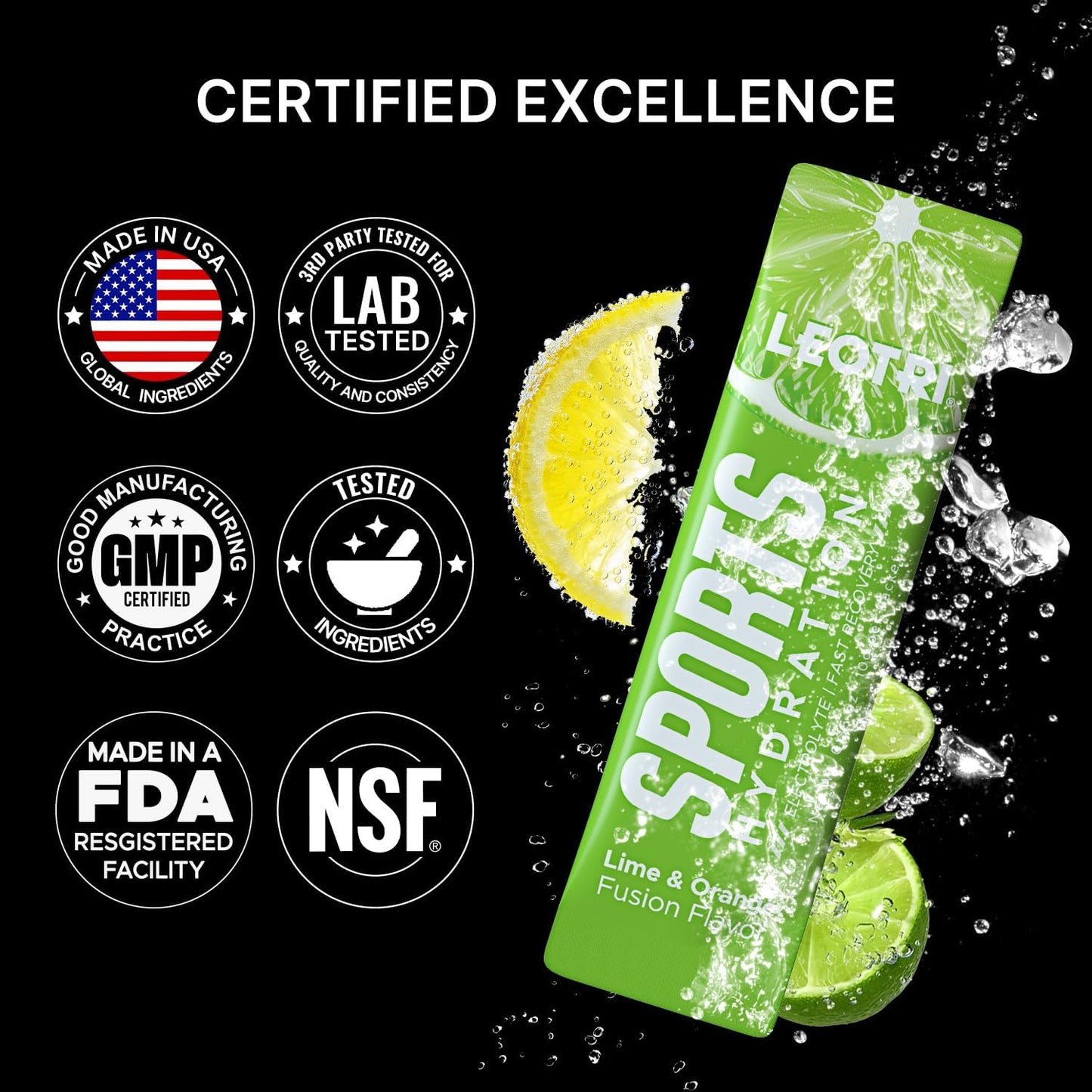 Leotri Sugar Free Electrolyte Powder Packets - Keto Friendly Sport Hydration Drink Mix with 6 Key Electrolytes, Vitamin B & C, 1000mg BCAA - Lime & Orange Flavor, 16 Sticks