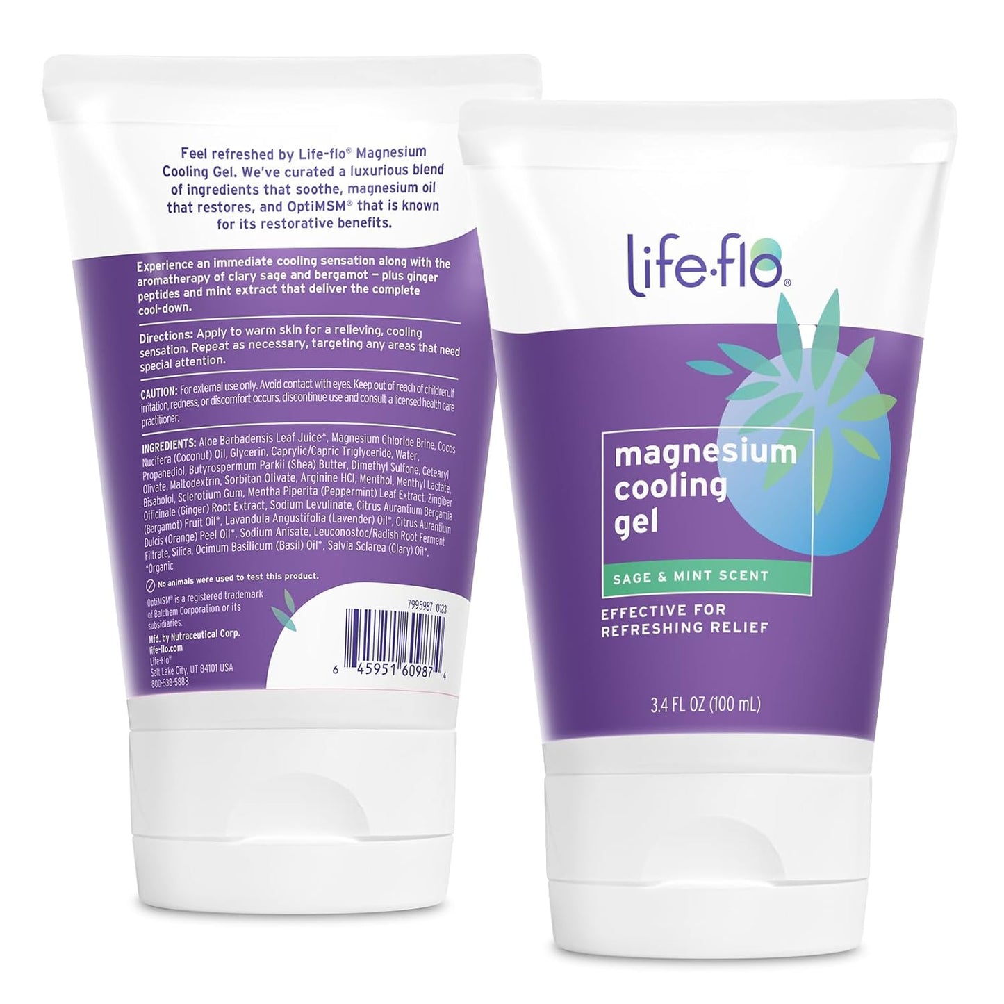 Life-flo Magnesium Cooling Gel for Women, Soothing Hot Flashes with Magnesium Chloride and MSM, Fresh Sage Mint Scent, 3.4 oz