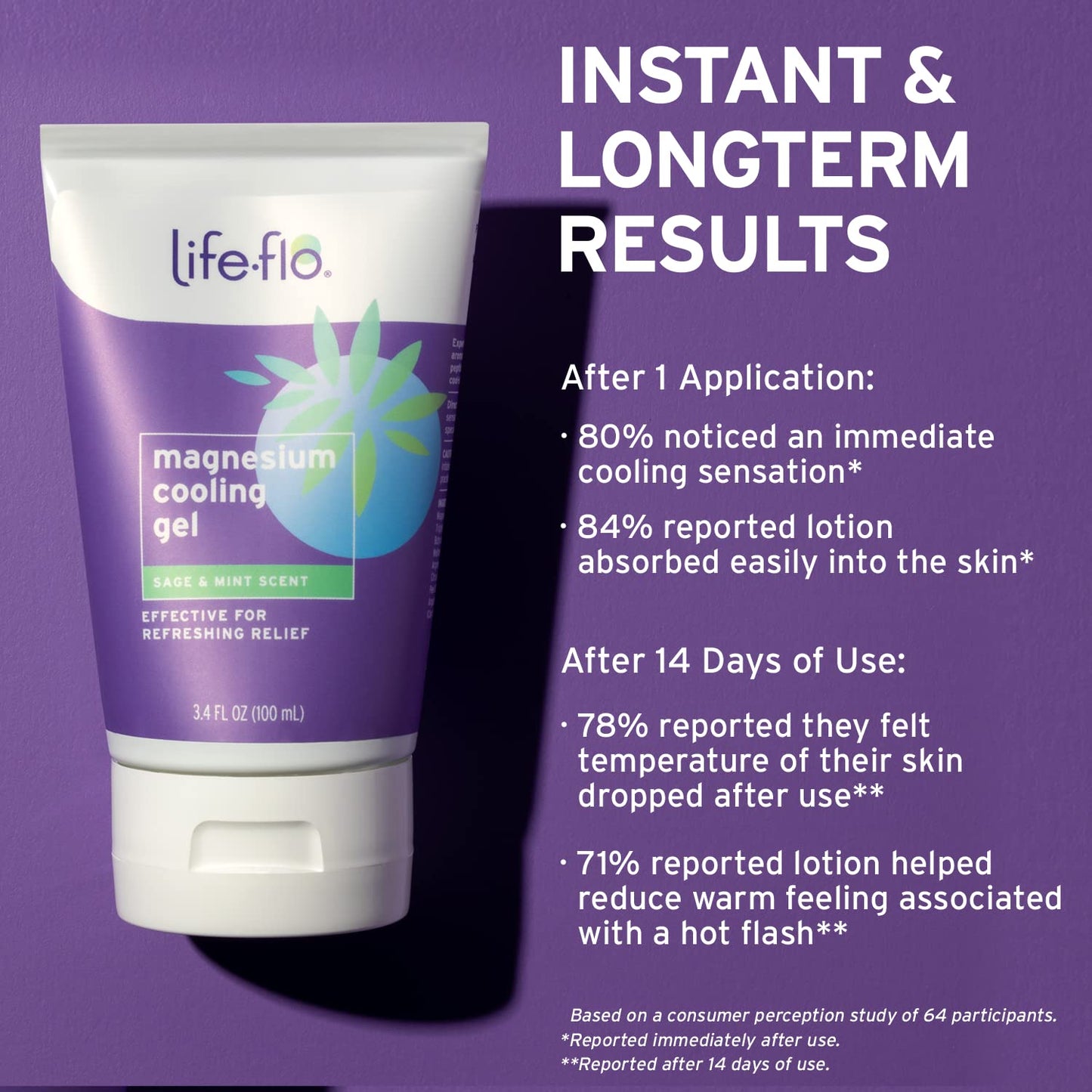 Life-flo Magnesium Cooling Gel for Women, Soothing Hot Flashes with Magnesium Chloride and MSM, Fresh Sage Mint Scent, 3.4 oz