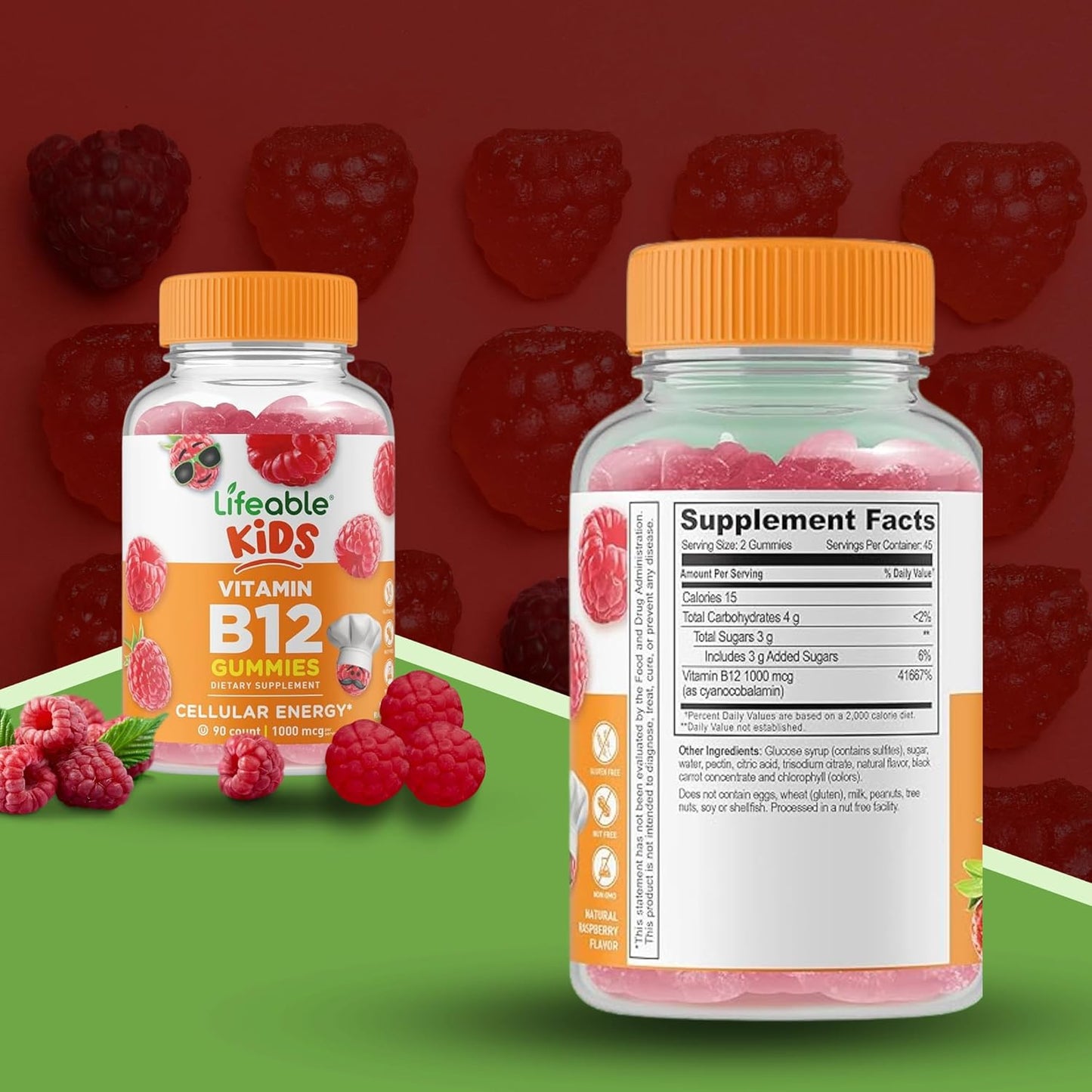 Lifeable Kids Vitamin B12 Gummies Bundle - 90 ct Bottle, Gluten Free, Non GMO, Chewable Dietary Supplement with Good For My Home Box