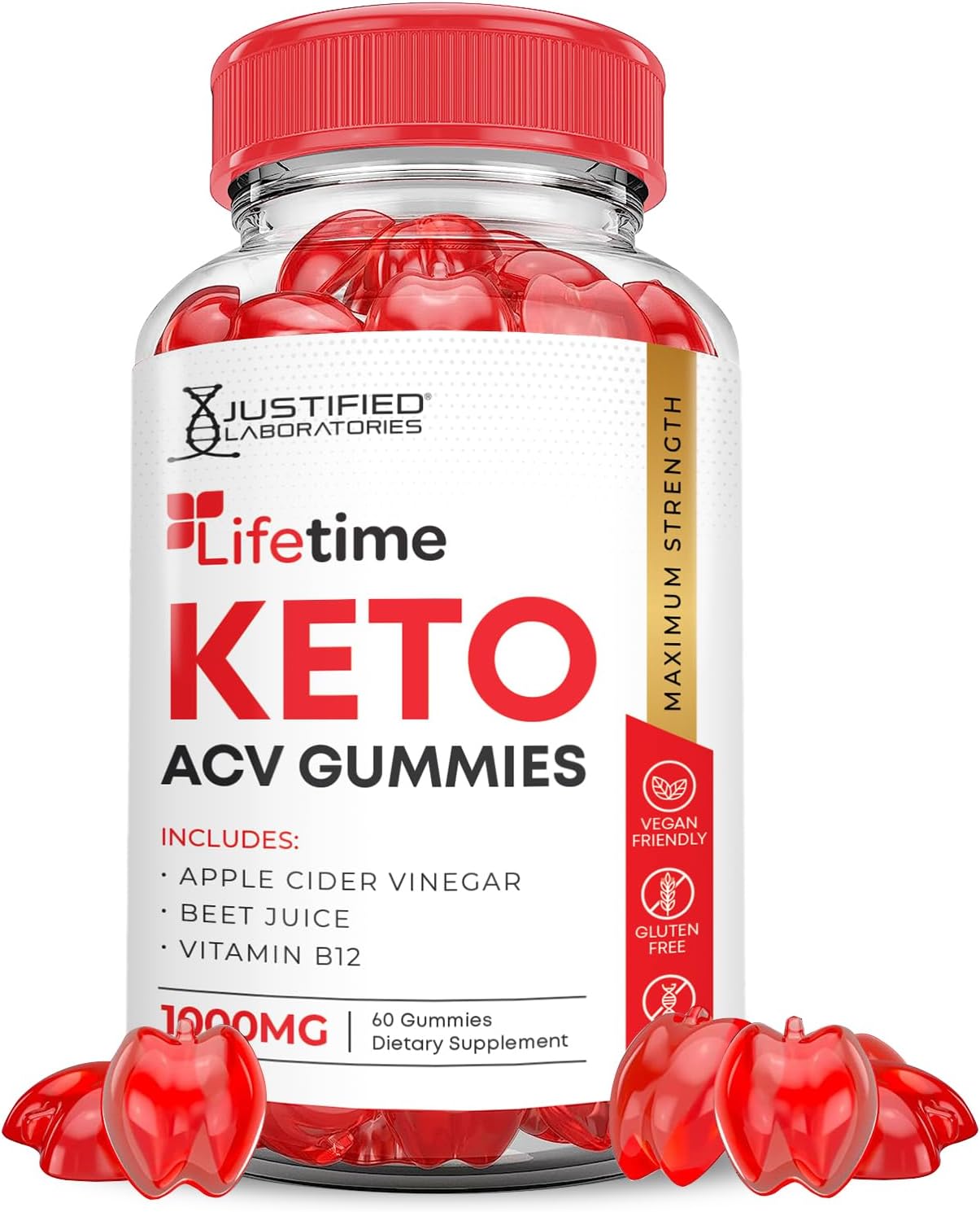 Lifetime Keto ACV Gummies: Advanced 1000MG Formula with Pomegranate Beet Juice Powder - B12 Vegan, Non GMO - 60 Gummies