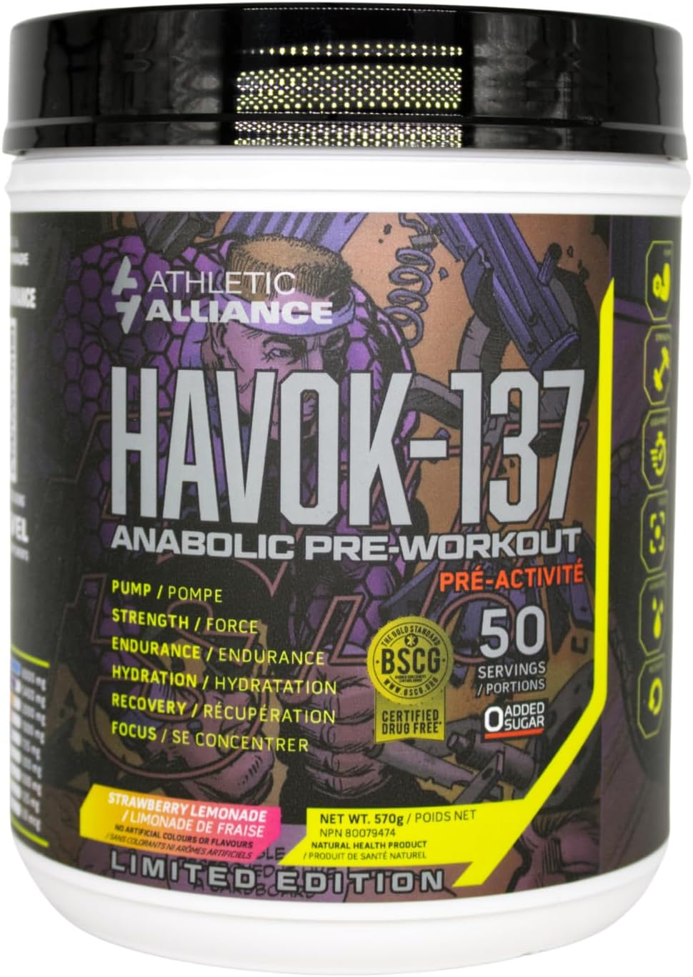 Limited Edition Athletic Alliance Havok-137 Anabolic Pre-Workout in Strawberry Lemonade Flavor - 50 Servings