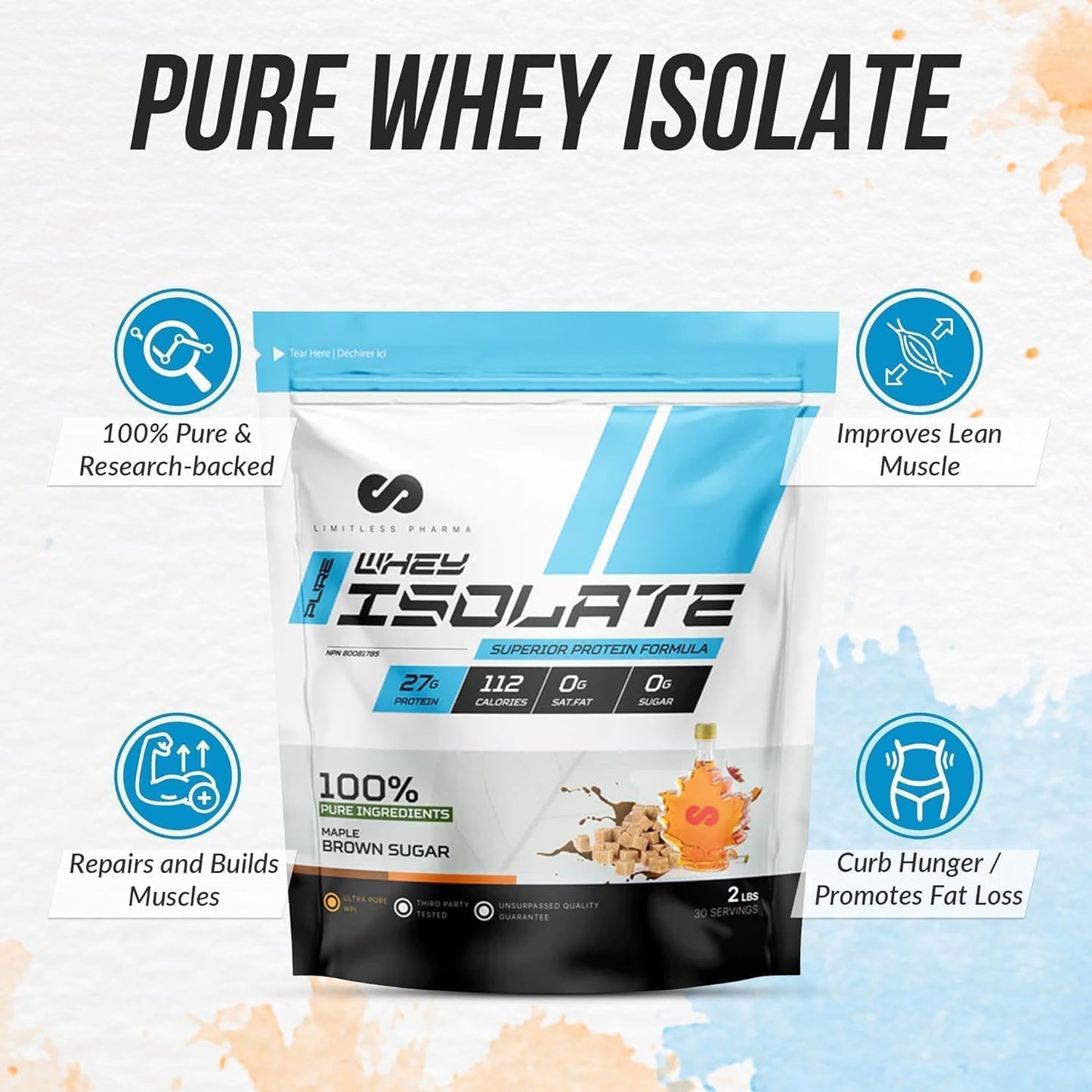 Limitless Pharma Pure Whey Isolate Protein Powder - High Protein, Low Carb, Sugar & Gluten Free - 74 Servings, 5LB (Cookies & Cream)