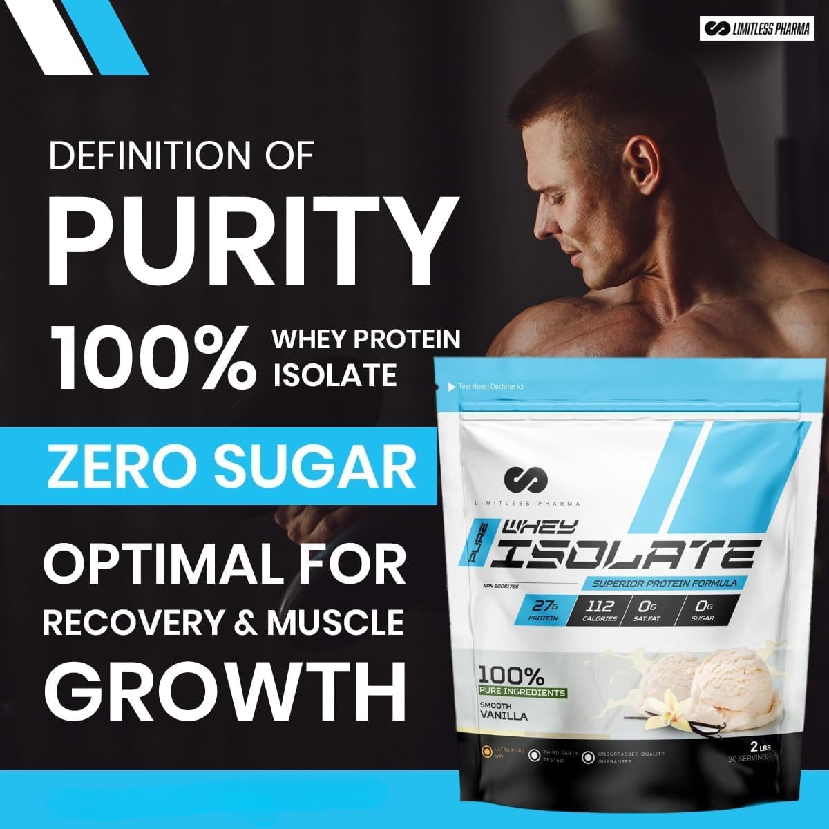 Limitless Pharma Pure Whey Isolate Protein Powder - High Protein, Low Carb, Sugar & Gluten Free - 74 Servings, 5LB (Cookies & Cream)