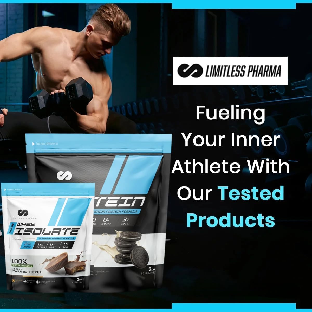 Limitless Pharma Pure Whey Isolate Protein Powder - High Protein, Low Carb, Sugar & Gluten Free - 74 Servings, 5LB (Cookies & Cream)