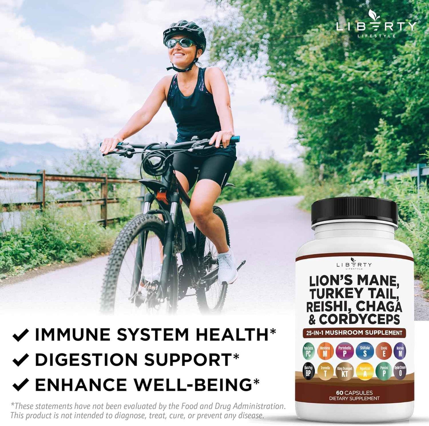 Lions Mane Mushroom Supplement with Turkey Tail Reishi Cordyceps Chaga with Marshmallow Root - 3-Pack