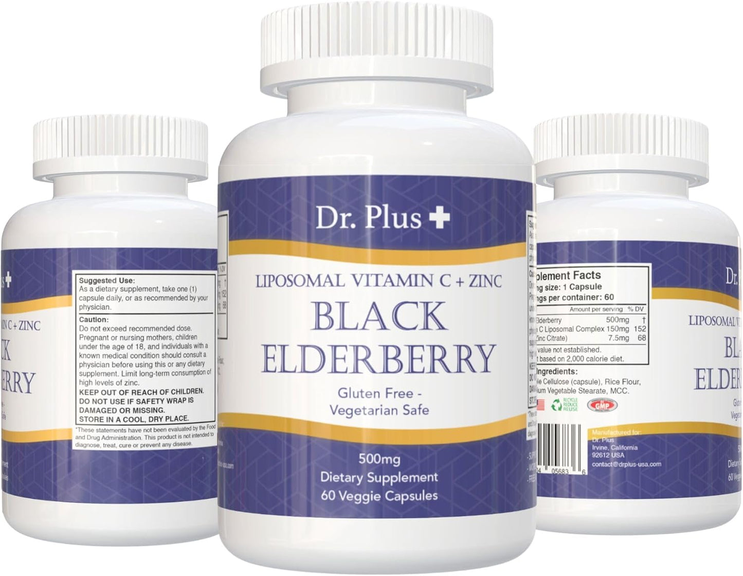 Liposomal Black Elderberry Immune Boost Supplement with Vitamin C and Zinc - 60 Vegetarian Capsules
