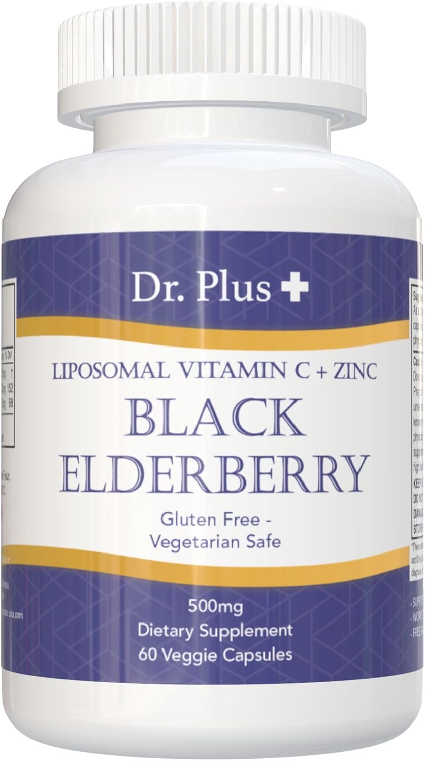 Liposomal Black Elderberry Immune Boost Supplement with Vitamin C and Zinc - 60 Vegetarian Capsules