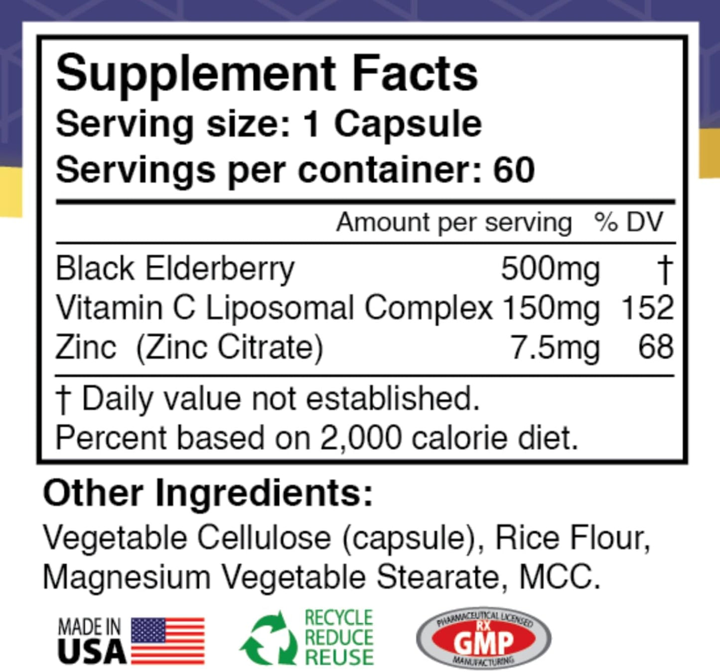 Liposomal Black Elderberry Immune Boost Supplement with Vitamin C and Zinc - 60 Vegetarian Capsules