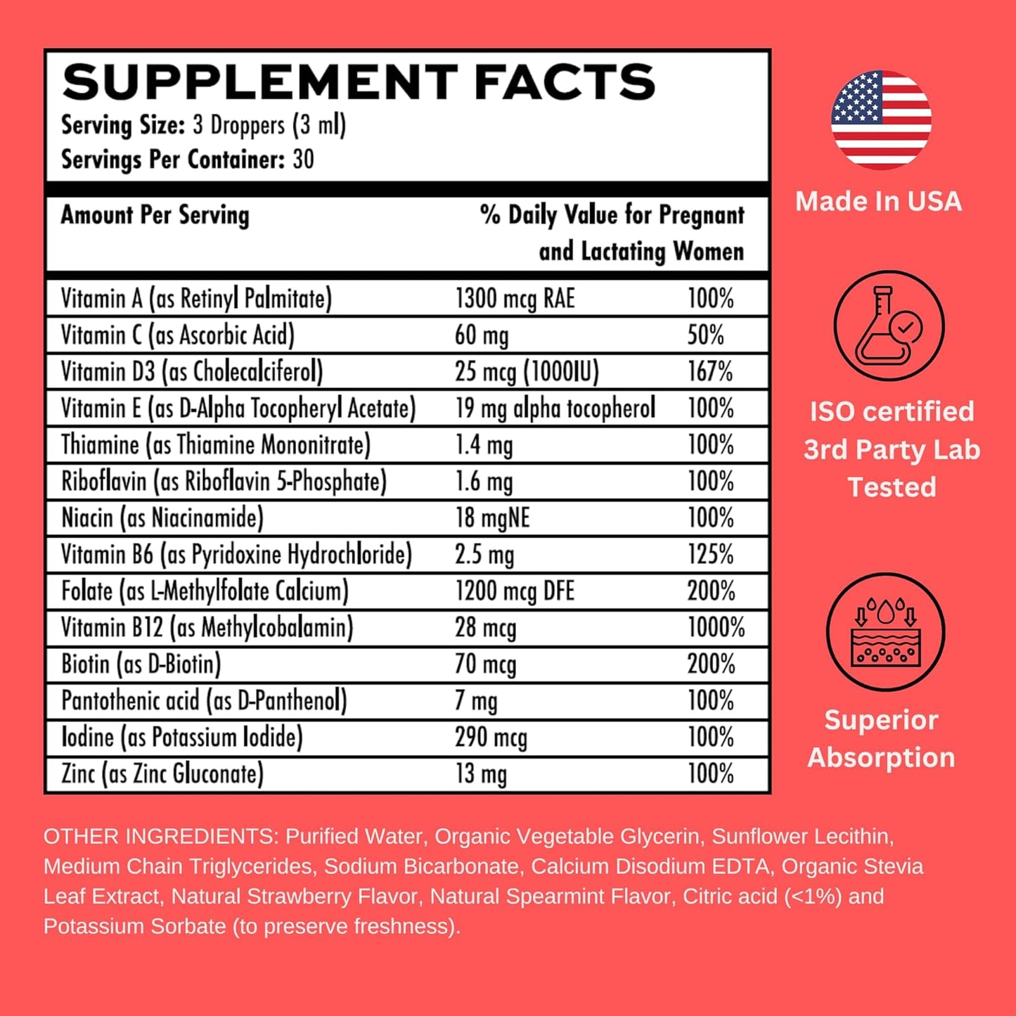 Liposomal Liquid Prenatal + Postnatal Supplement - Iron-Free, Sugar-Free, Non-GMO, Gluten-Free - Promotes Baby Development and Maternal Health During Pregnancy and Nursing