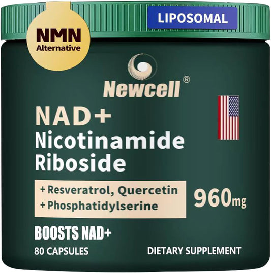 Liposomal NAD+ Supplement with NMN, Resveratrol, and Quercetin for Energy and Focus - 80 Capsules