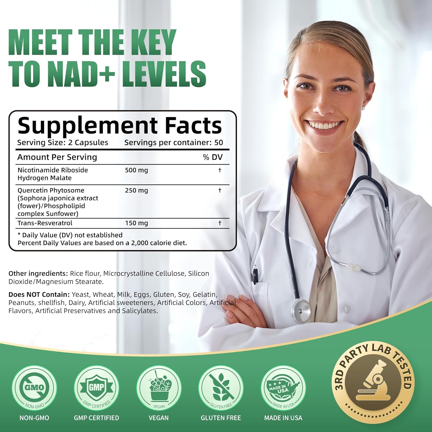 Liposomal NAD+ Supplement with Resveratrol & Quercetin for Energy - 400 Capsules, 900mg NAD Nicotinamide Riboside for Men and Women
