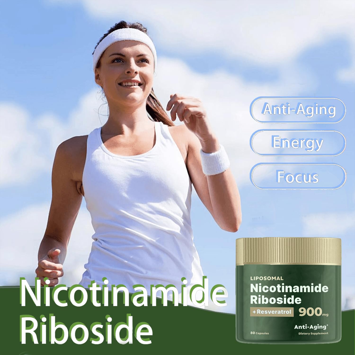 Liposomal Nicotinamide Riboside 900mg Capsules for Energy and Focus with Resveratrol - 80 Count