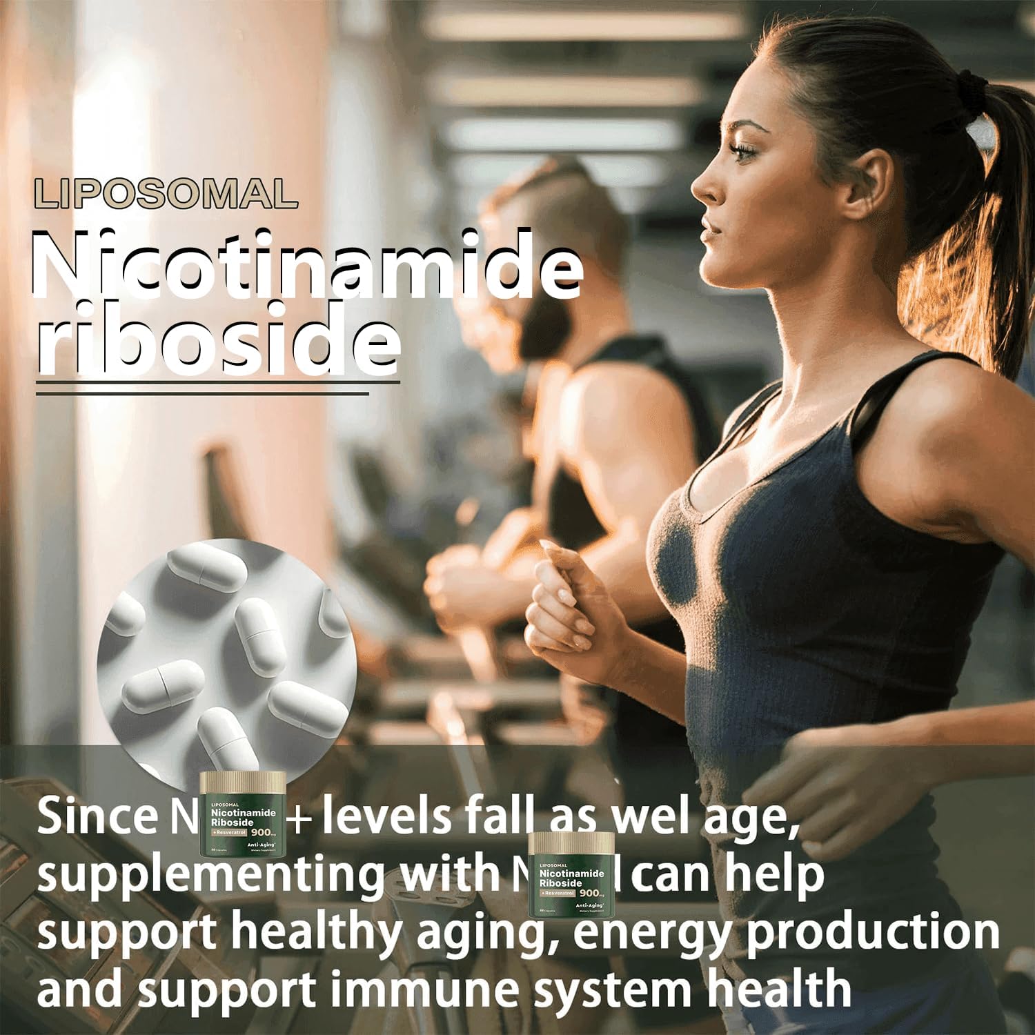Liposomal Nicotinamide Riboside 900mg Capsules for Energy and Focus with Resveratrol - 80 Count