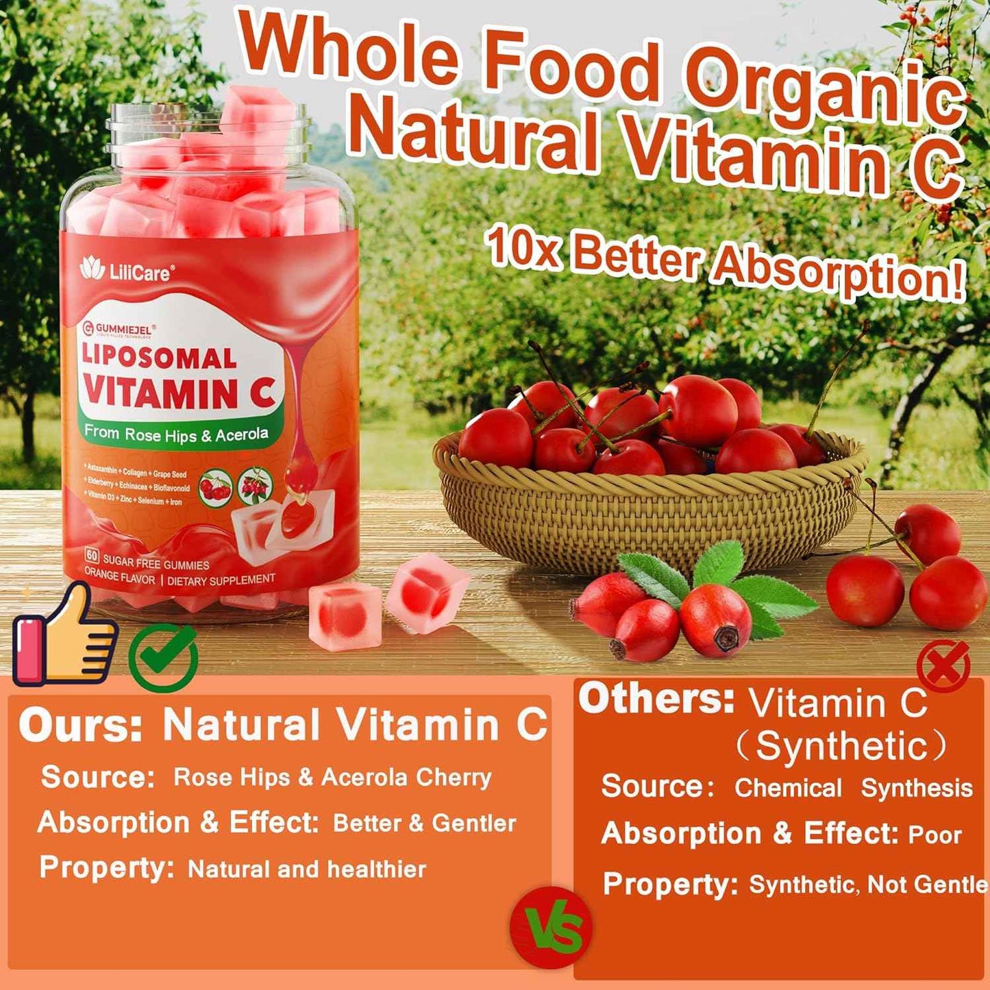 Liposomal Vitamin C 1000mg Filled Gummies for Adults & Kids 9+, 1660mg Blend w/Echinacea, Elderberry, D3, Zinc, Iron, Bioflavonoid, Astaxanthin, Natural Organic Chewable Vitamin C, Sugar Free, 2Pack